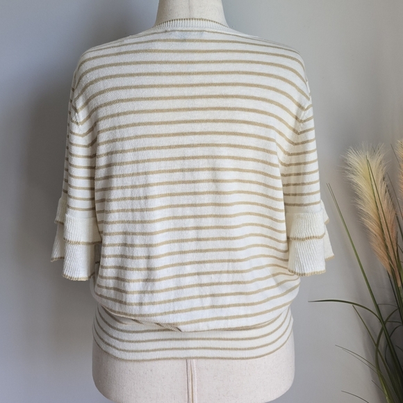Ann Taylor New Coastal Striped Linen Blend Ruffle Sleeve Knit Top Size Large - Picture 7 of 13